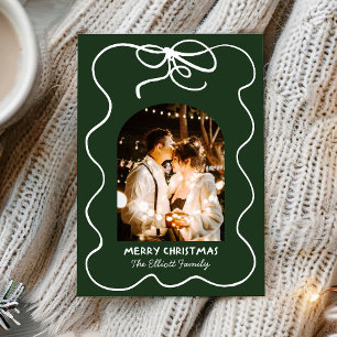 Green Whimsical Bow Frame Photo Arch Christmas Holiday Card