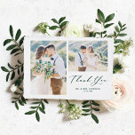Green Whimsical Calligraphy Photo Collage Wedding Thank You Card<br><div class="desc">Send your gratitude to guests for being part of your special day with this customisable photo collage thank you flat card. It features a whimsical script and classic typography. Personalised by adding your own details and featuring your favourite wedding photos.</div>