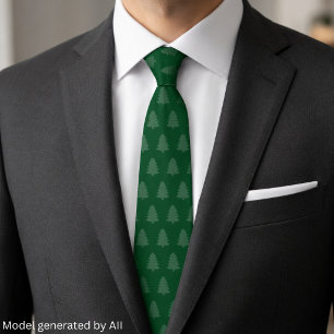 Green Whimsical Doodle Christmas Tree Tie