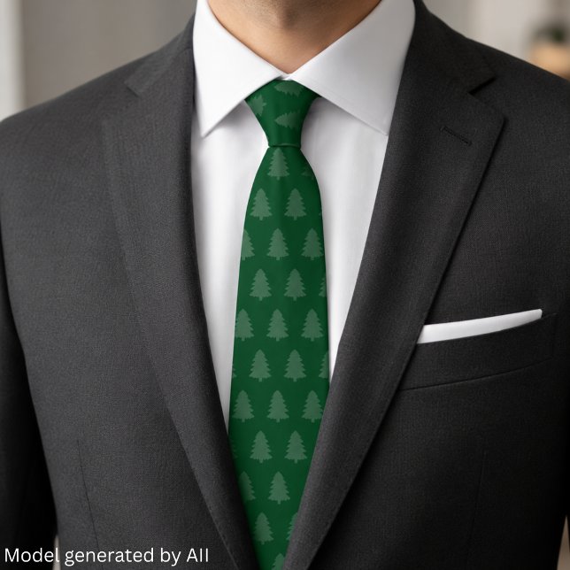 Green Whimsical Doodle Christmas Tree  Tie (Creator Uploaded)