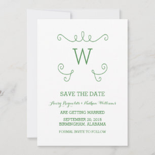 Green Whimsical Flourish Save the Date Invite
