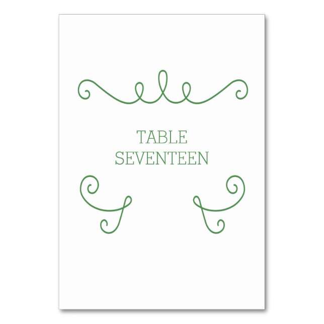 Green Whimsical Flourish Table Card (Front)