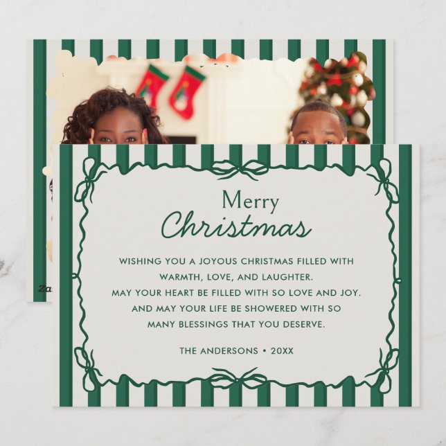 Green Whimsical Hand Drawn Doodle Christmas Photo Holiday Card (Front/Back)