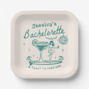 Green Whimsical Hand drawn Funky Bachelorette Paper Plate