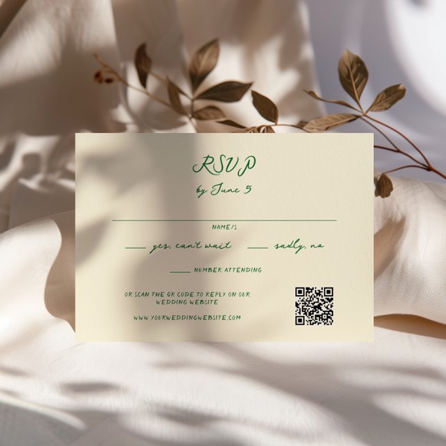 Green Whimsical Handwritten Wedding QR Code RSVP Card (Creator Uploaded)