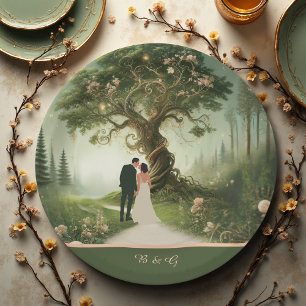 green Whimsical Mediaeval Forest Wedding Paper Plate