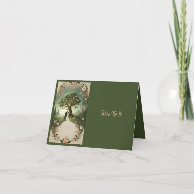 green Whimsical Mediaeval Forest Wedding Table Car Thank You Card (Front)