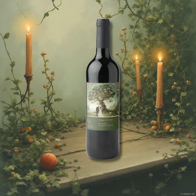 green Whimsical Mediaeval Forest Wedding Wine Label (Creator Uploaded)