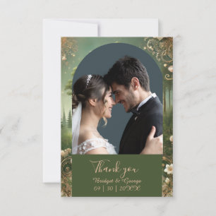 green Whimsical Medieval Forest photo & Wedding  Thank You Card