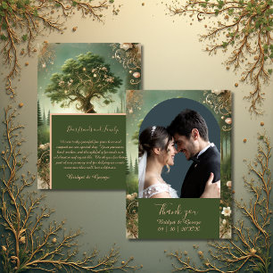 green Whimsical Medieval Forest photo & Wedding  Thank You Card
