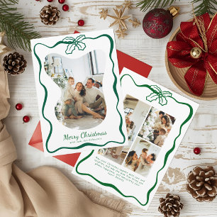 Green Whimsical Photo Doodle Poinsettia Christmas Holiday Card