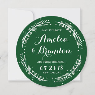 Green Whimsical Winter Wreath Save the Date Card