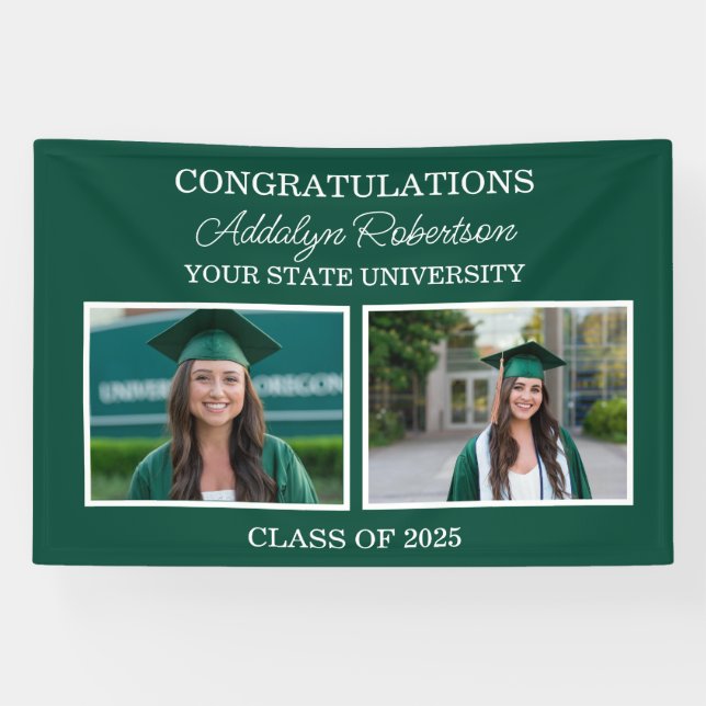 Green White 2-Photo Class of 2025 Graduate Banner (Horizontal)