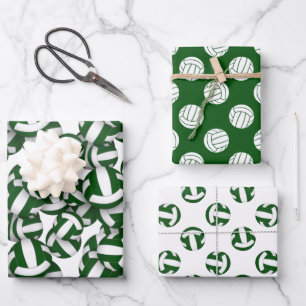 green white 3 pc coordinating volleyball wrapping paper sheet