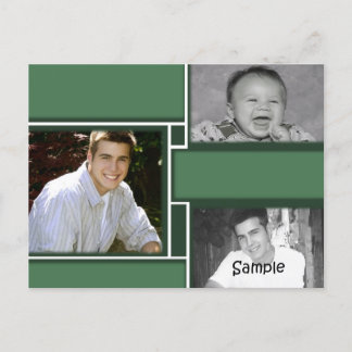 Green & White 3 photo graduation card