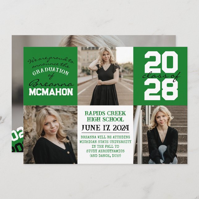 Green & White 4 Photo Graduation Announcement (Creator Uploaded)