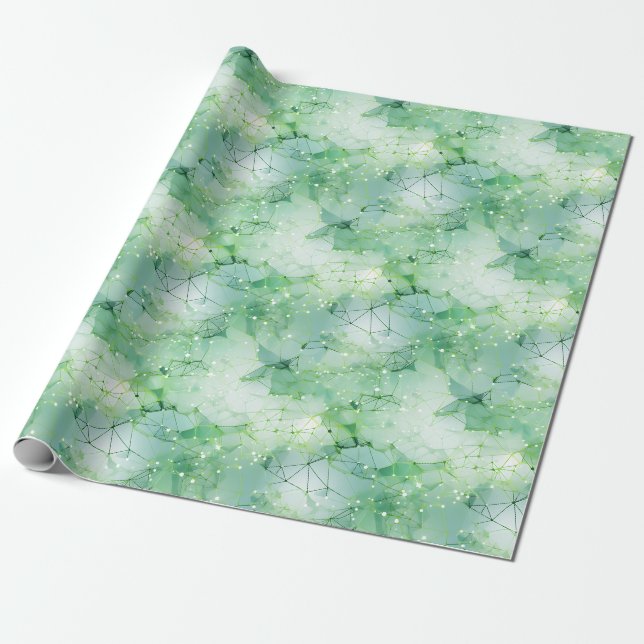 Green & White Abstract Geometric Wrapping Paper (Unrolled)