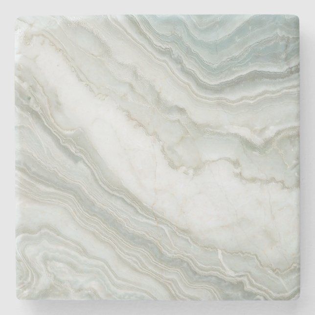 Green White Abstract Marble  Stone Coaster (Front)