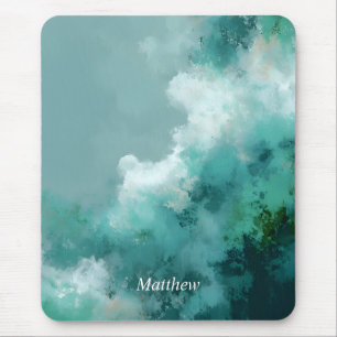 Green & White Abstract Paint Mouse Mat