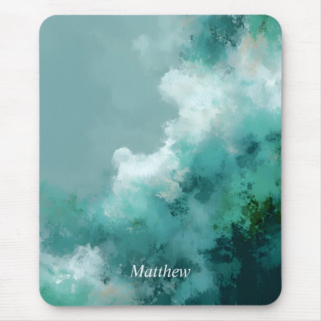 Green & White Abstract Paint  Mouse Mat (Front)