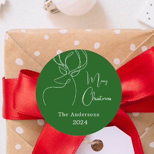 Green white abstract reindeer modern Christmas Classic Round Sticker