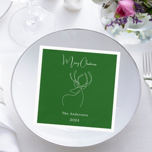 Green white abstract reindeer modern Christmas Napkin (Creator Uploaded)