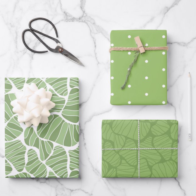 Green & White Abstract Shape  Wrapping Paper Sheet (Front)