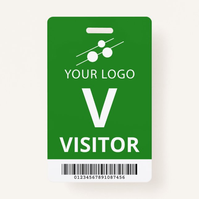 Green White Add Your Logo Bar Code Visitor ID Badge (Front)