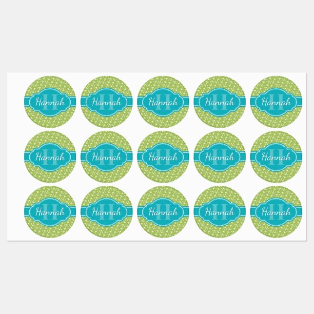 Green White Anchor Pattern Teal Monogram (Sheet)