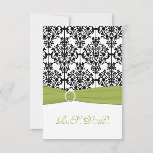 Green, White and Black Damask III Reply Card