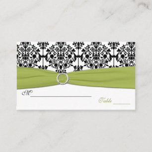 Green, White and Black Damask Placecards