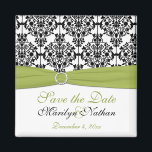 Green, White, and Black Damask Wedding Magnet<br><div class="desc">This save the date magnet matches the invitations and other items shown below. You can also customise it to say "Thank You" and use it as a wedding favour for your guests.  If there are any other matching items you require,  please email me your request.</div>