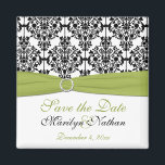 Green, White, and Black Damask Wedding Magnet<br><div class="desc">This save the date magnet matches the invitations and other items shown below. You can also customise it to say "Thank You" and use it as a wedding favour for your guests.  If there are any other matching items you require,  please email me your request.</div>