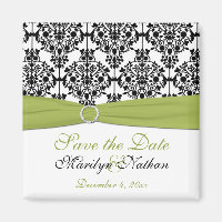 Green, White, and Black Damask Wedding Magnet