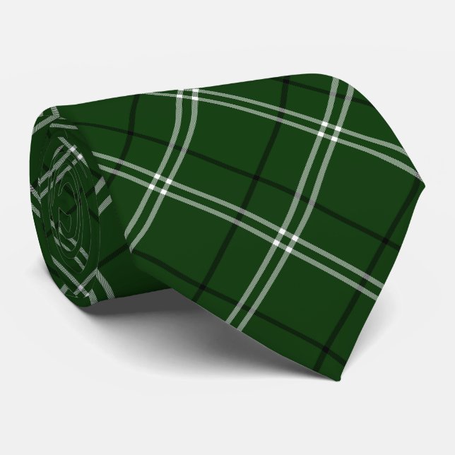 Green White and Black Elegant Plaid  Tie (Rolled)