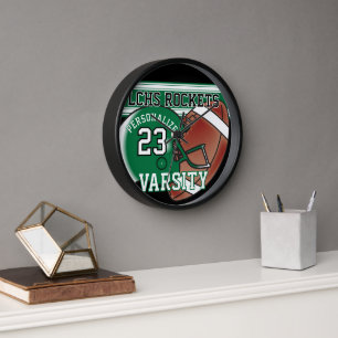 Green, White and Black Football Jersey   EDITABLE Clock
