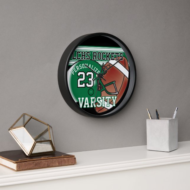 Green, White and Black Football Jersey | EDITABLE Clock (Office)