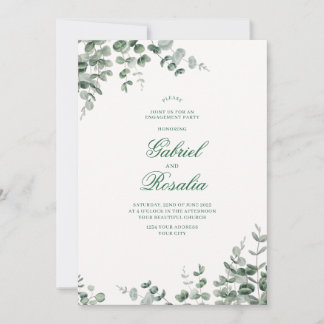 Green White and Black Modern Floral Wedding Invita Invitation