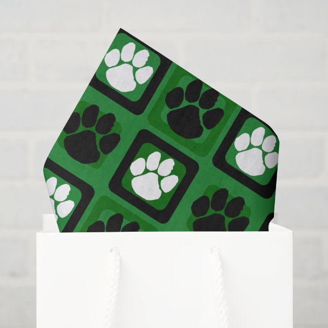 Green, White and Black Repeating Pawprint  Tissue Paper (Gift Bag)