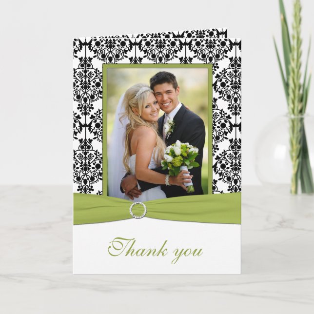 Green, White, and Black Thank You Card with Photo (Front)