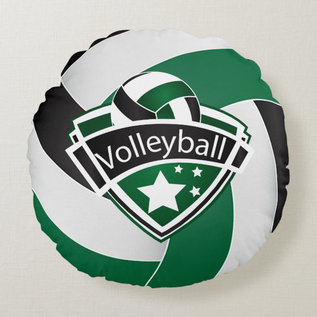 Green , White and Black Volleyball Round Cushion (Front)