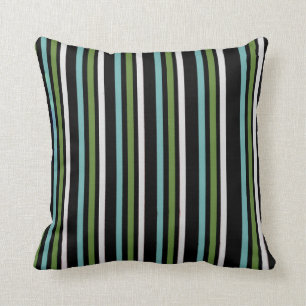 Green, White and Blue Stripes Outdoor Pillow