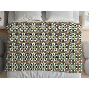 Green, white and brown mandala fleece blanket