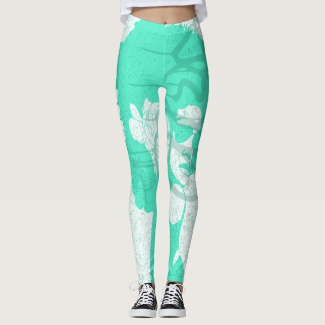 Green, white and graffiti afro leggings (Front)