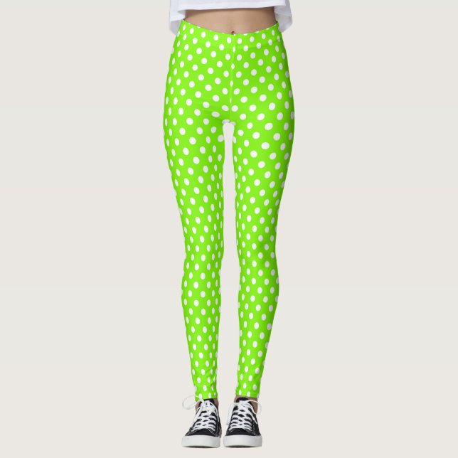 green, white and green polka dots   leggings (Front)