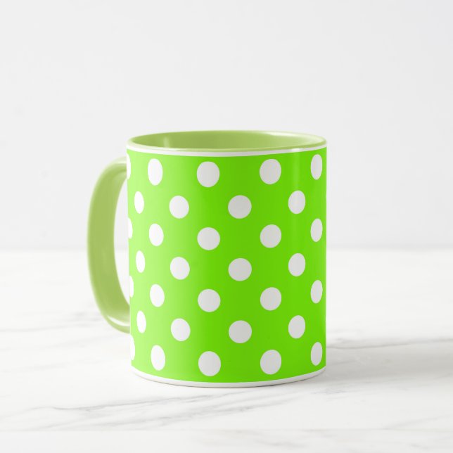 green, white and green polka dots mug (Front Left)