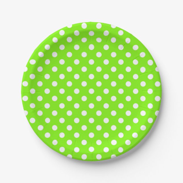 green, white and green polka dots  paper plate (Front)