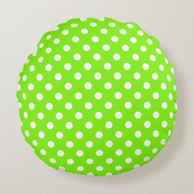 green, white and green polka dots  round cushion (Front)