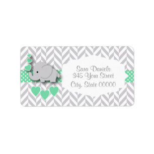 Green, White and Grey Elephant Baby Shower Label