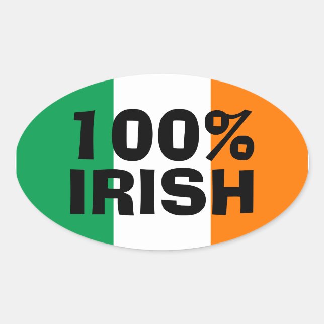 Green White and Orange 100% Irish Oval Sticker (Front)